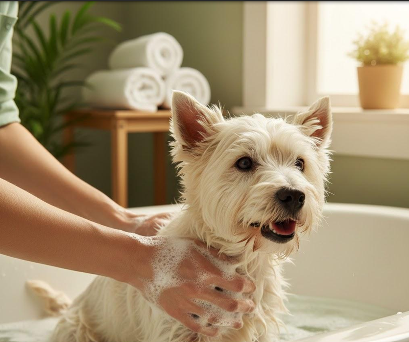Dog being washed